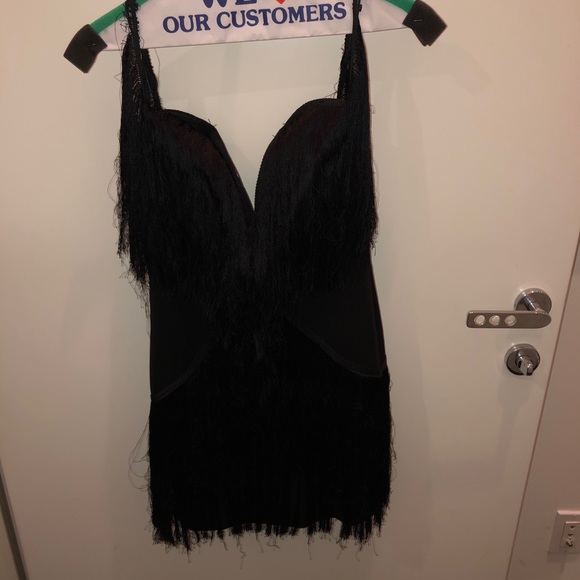 Vera Lucy, Black Fringe Cocktail Dress, Small - Picture 3 of 4